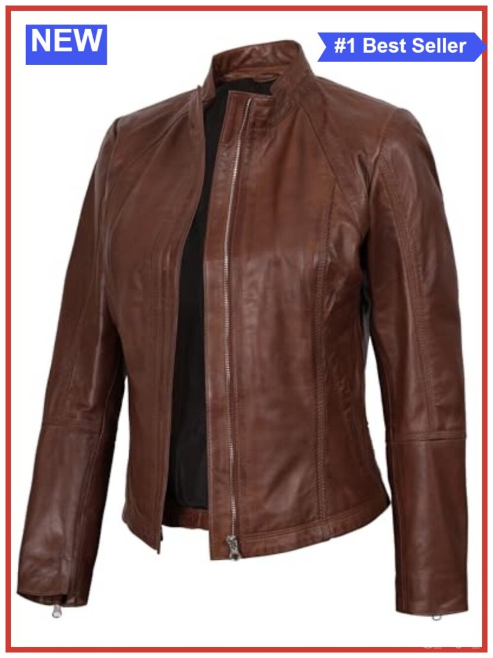 Real Leather Jacket Women Lambskin Cafe Racer Moto Biker Coat